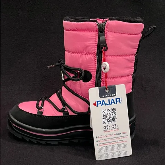 Pajar Kids Tirana Faux Wool Pink &amp; Black Waterproof Winter Snow Boots NEW
