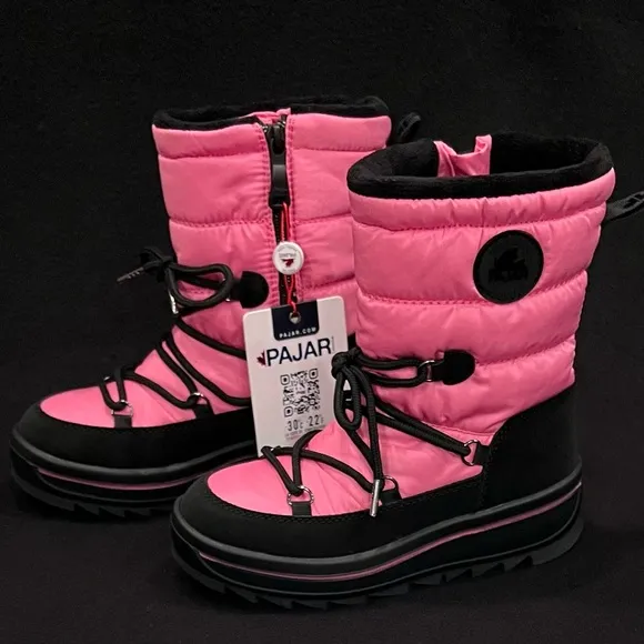 Pajar Kids Tirana Faux Wool Pink &amp; Black Waterproof Winter Snow Boots NEW