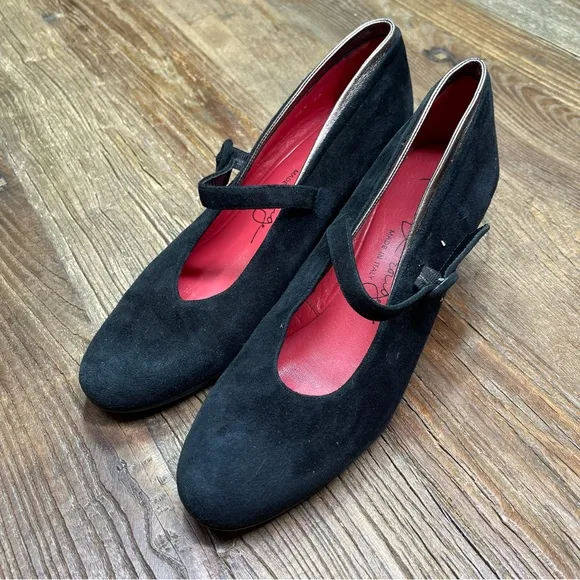 Pas De Rouge Black Suede Mary Jane Shoes Size 40 ~ 10 US