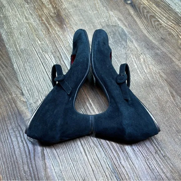 Pas De Rouge Black Suede Mary Jane Shoes Size 40 ~ 10 US