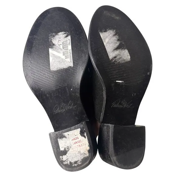 Patricia Nash Black Suede Leather Western Embroidered Beaded Mule Shoes Sz. 6 M
