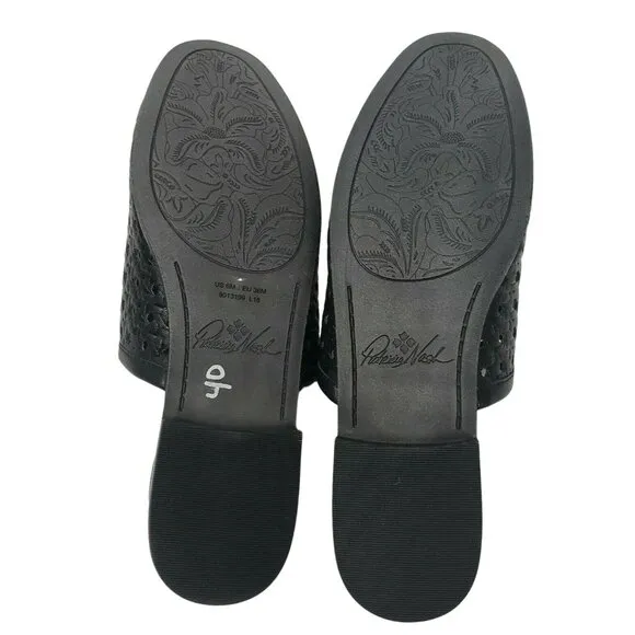 Patricia Nash Flavia Black Perforated Leather Slide Mule Shoes Size 6 NWOT