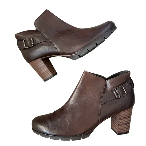 PAUL GREEN Made in Austria ABBY Dark Brown Leather Ankle Boots Sz 6.5 UK/ 9 US