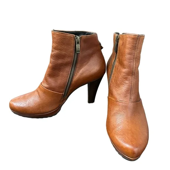 Paul Green Womens Leather Zip Up Ankle Boots Chestnut Brown Size 9 US / 6.5 UK