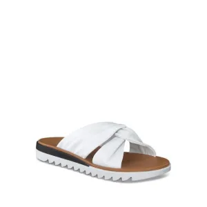 PAUL GREEN Womens White Lanai Round Toe Wedge Slip On Leather Slide Sandals 4.5