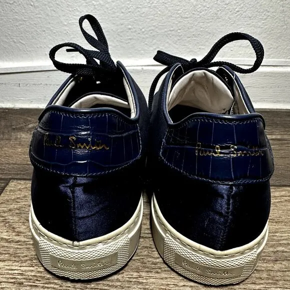 Paul Smith Sneakers Satin Lace Up Casual Rubber Shoes Round Toe Navy Blue 40 9