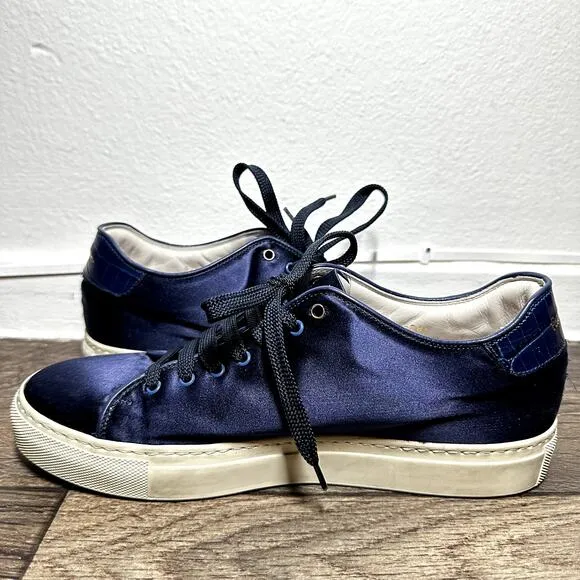 Paul Smith Sneakers Satin Lace Up Casual Rubber Shoes Round Toe Navy Blue 40 9