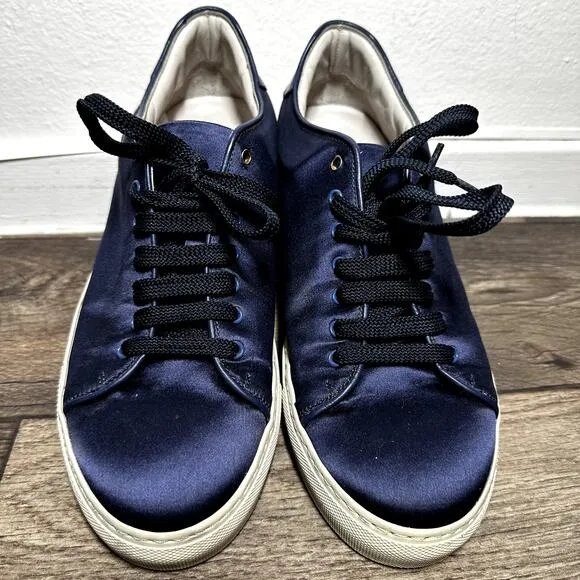 Paul Smith Sneakers Satin Lace Up Casual Rubber Shoes Round Toe Navy Blue 40 9