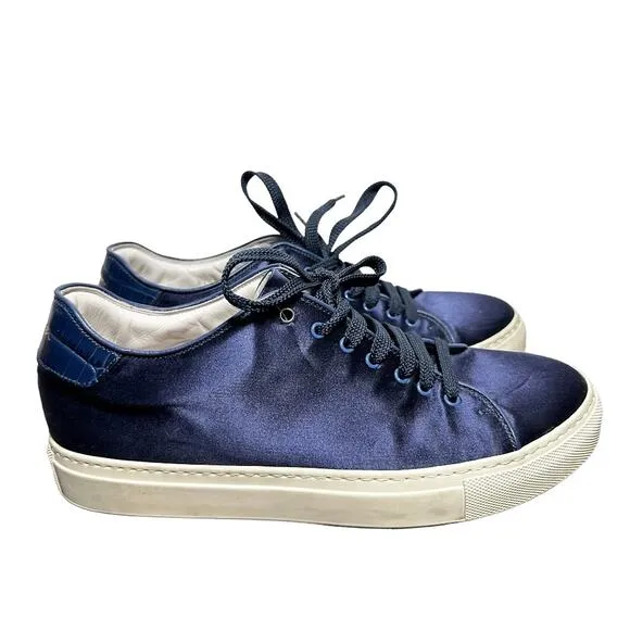 Paul Smith Sneakers Satin Lace Up Casual Rubber Shoes Round Toe Navy Blue 40 9