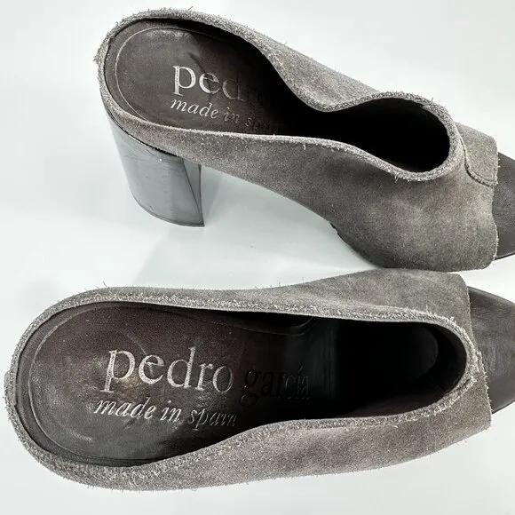 Pedro Garcia Yavel Gray Suede Mules Heels Shoes Women's size 39 US 9