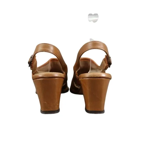 Penaljo Shoes Womens 7 Sandals Slingback Block Heel Vintage 70s Fashion Open Toe