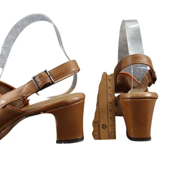Penaljo Shoes Womens 7 Sandals Slingback Block Heel Vintage 70s Fashion Open Toe