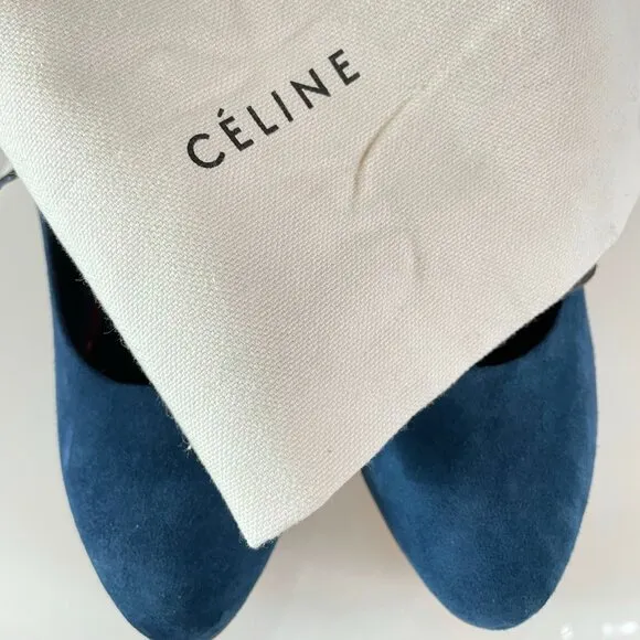 Phoebe Philo Celine Pre-Fall 2010 Color Pop Blue Wedges w/ Tan Leather Heel!