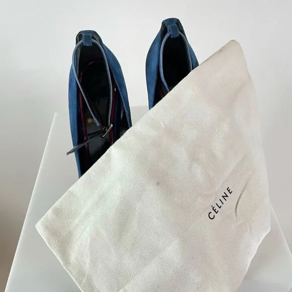 Phoebe Philo Celine Pre-Fall 2010 Color Pop Blue Wedges w/ Tan Leather Heel!