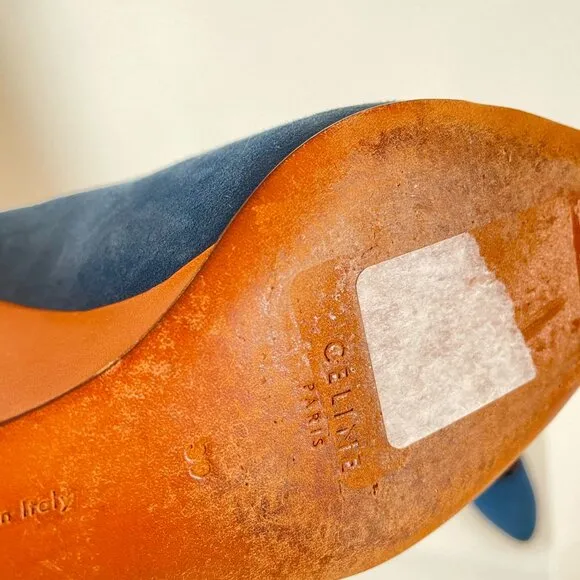Phoebe Philo Celine Pre-Fall 2010 Color Pop Blue Wedges w/ Tan Leather Heel!
