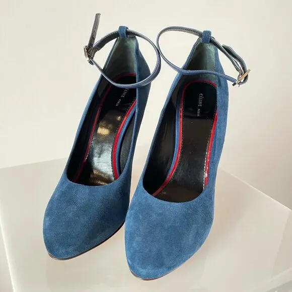 Phoebe Philo Celine Pre-Fall 2010 Color Pop Blue Wedges w/ Tan Leather Heel!