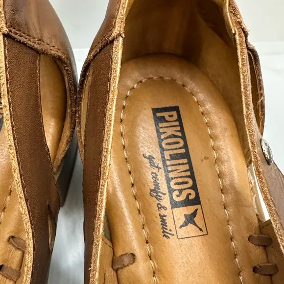 PIKOLINOS Brown Leather Sandals with Intricate Cut-Out Design