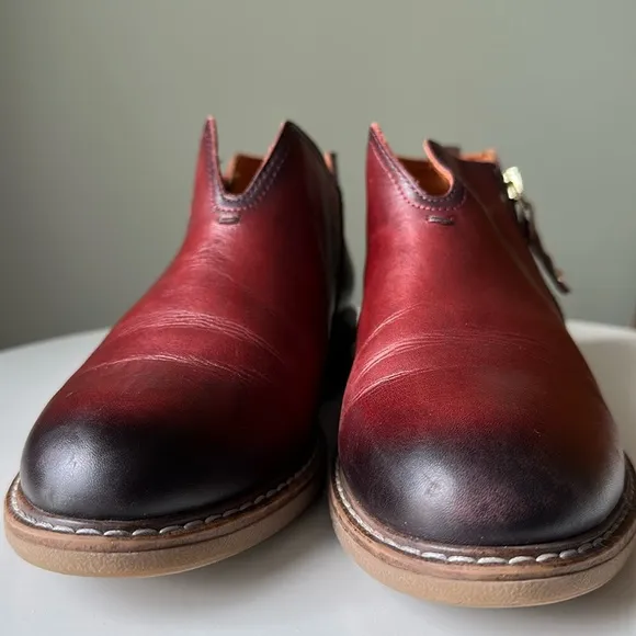 Pikolinos Burgundy Calf Leather Ankle Boots Side Zipper Stitching  Size 37 Us 8