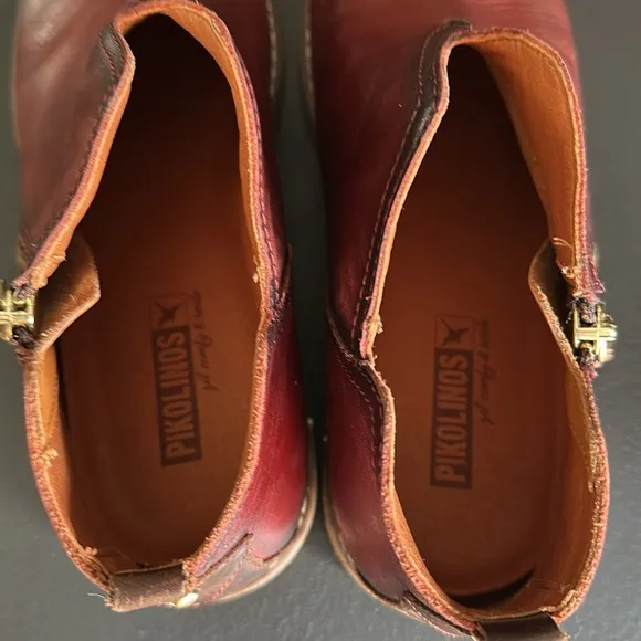 Pikolinos Burgundy Calf Leather Ankle Boots Side Zipper Stitching  Size 37 Us 8