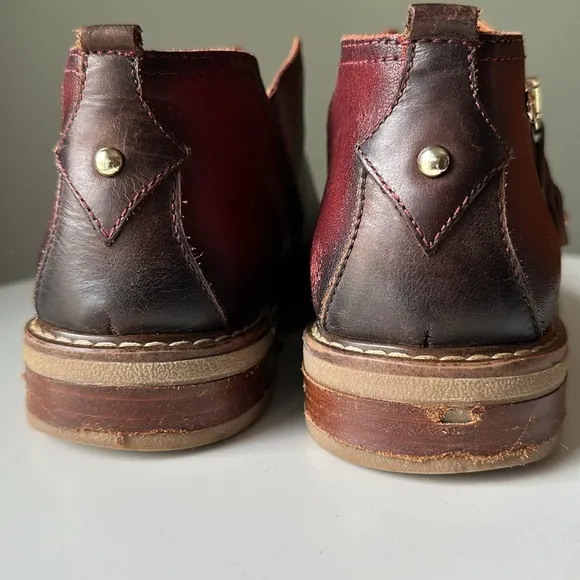 Pikolinos Burgundy Calf Leather Ankle Boots Side Zipper Stitching  Size 37 Us 8