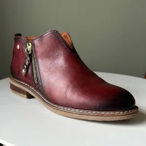 Pikolinos Burgundy Calf Leather Ankle Boots Side Zipper Stitching  Size 37 Us 8