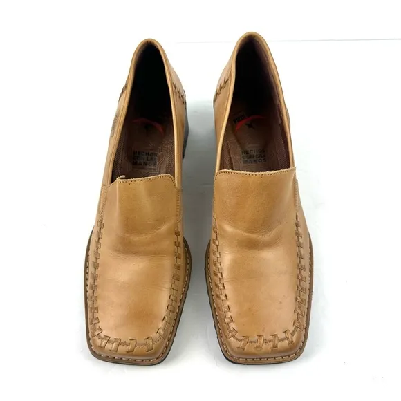Pikolinos Shoes 38 Tan Leather Whipstitch Heel Slip On Womens Handmade Spain