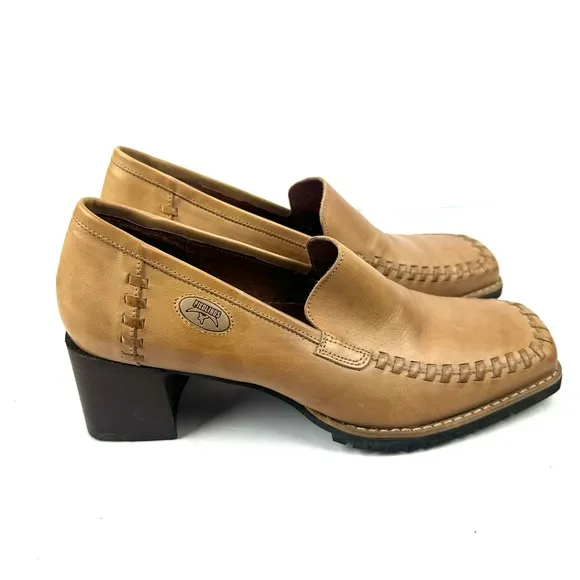 Pikolinos Shoes 38 Tan Leather Whipstitch Heel Slip On Womens Handmade Spain
