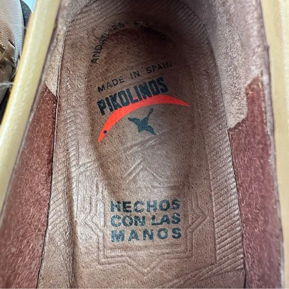 Pikolinos Shoes 38 Tan Leather Whipstitch Heel Slip On Womens Handmade Spain