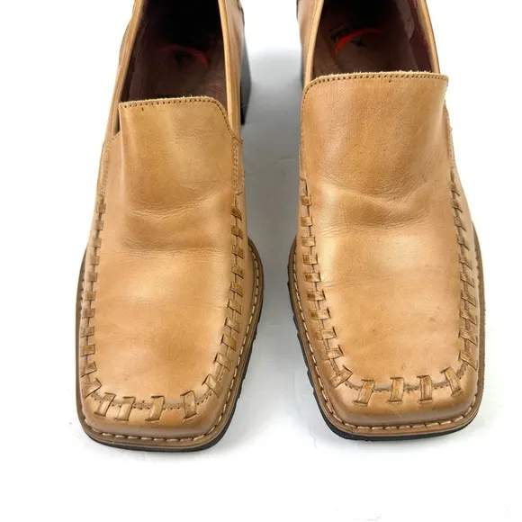 Pikolinos Shoes 38 Tan Leather Whipstitch Heel Slip On Womens Handmade Spain