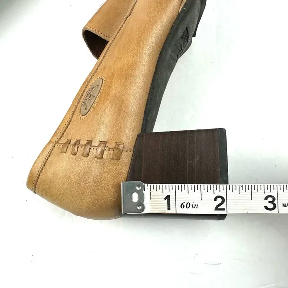 Pikolinos Shoes 38 Tan Leather Whipstitch Heel Slip On Womens Handmade Spain