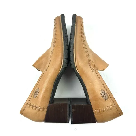 Pikolinos Shoes 38 Tan Leather Whipstitch Heel Slip On Womens Handmade Spain