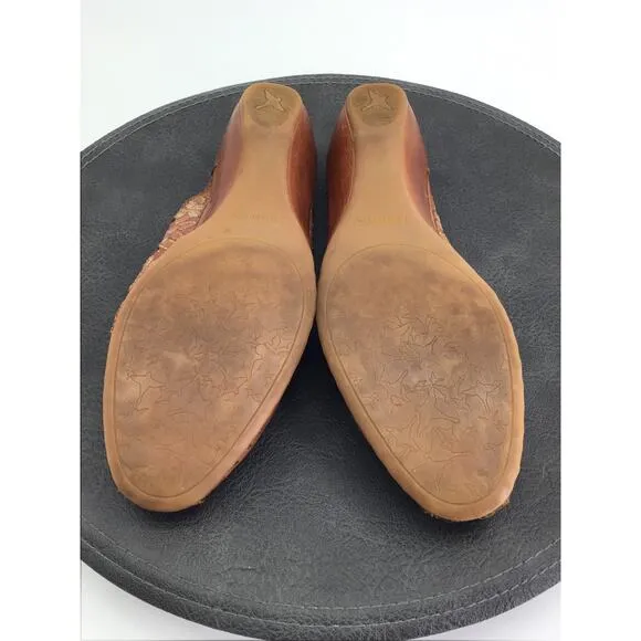 Pikolinos Shoes Womens Sz 6 Leather Mules Slides Heal Brown Embossed Flowers