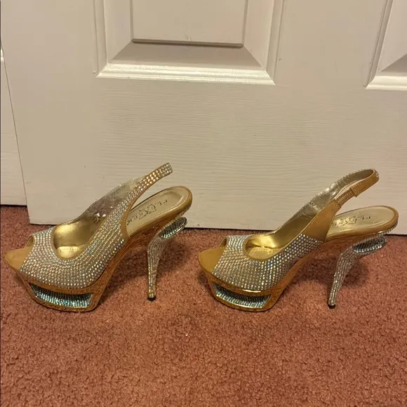 Pleaser Day &amp; Night Gold and Silver Women's Slingback Heels
