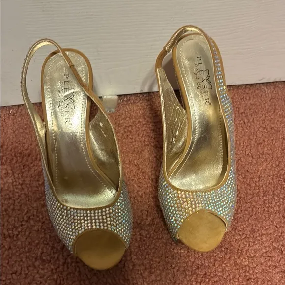 Pleaser Day &amp; Night Gold and Silver Women's Slingback Heels