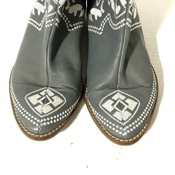 PLOMO Embroidered Leather Ankle Boots Made In Spain Grey Zipper Size 36 US 5.5-6