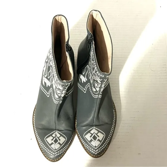 PLOMO Embroidered Leather Ankle Boots Made In Spain Grey Zipper Size 36 US 5.5-6