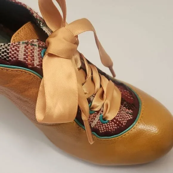 Poetic Licence London Vintage Granny Lace Up Style, Gold Leather, Sz. 7, Pre-Own