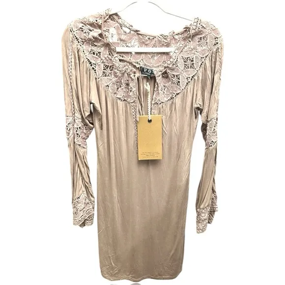 POL Mauve Blush Lagenlook Embroidered Lace Mini Dress - Size Small! 🌸