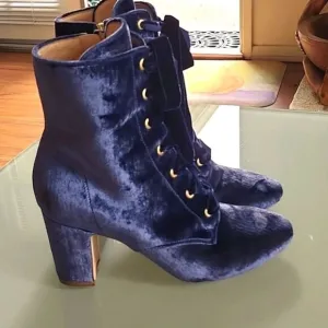 Polly Plume Crushed Blue Velvet and Leather Boots