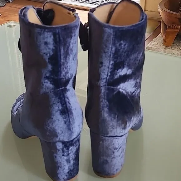 Polly Plume Crushed Blue Velvet and Leather Boots