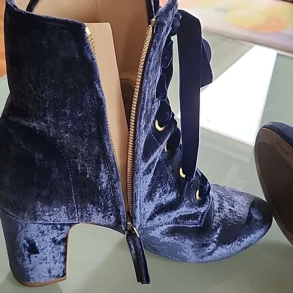 Polly Plume Crushed Blue Velvet and Leather Boots