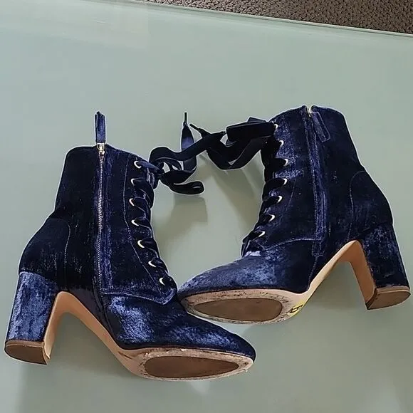 Polly Plume Crushed Blue Velvet and Leather Boots