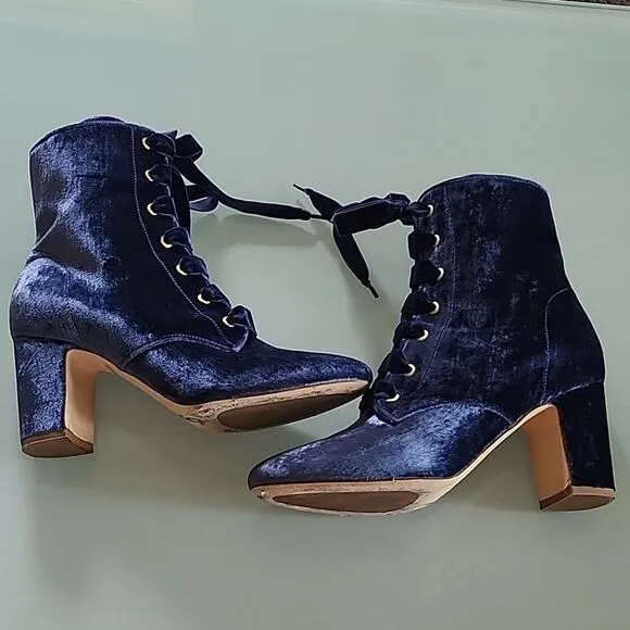 Polly Plume Crushed Blue Velvet and Leather Boots