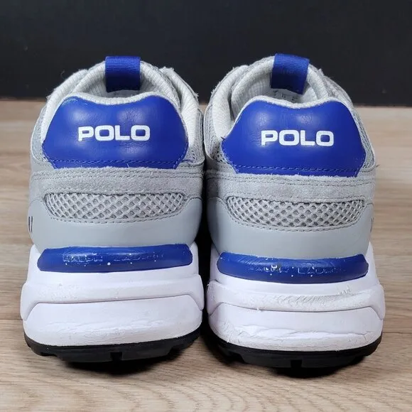 Polo Ralph Lauren Jogger Shoes Men Size 9.5 Gray Blue White Suede Sneakers