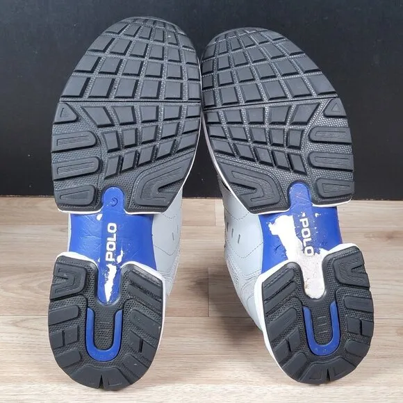 Polo Ralph Lauren Jogger Shoes Men Size 9.5 Gray Blue White Suede Sneakers