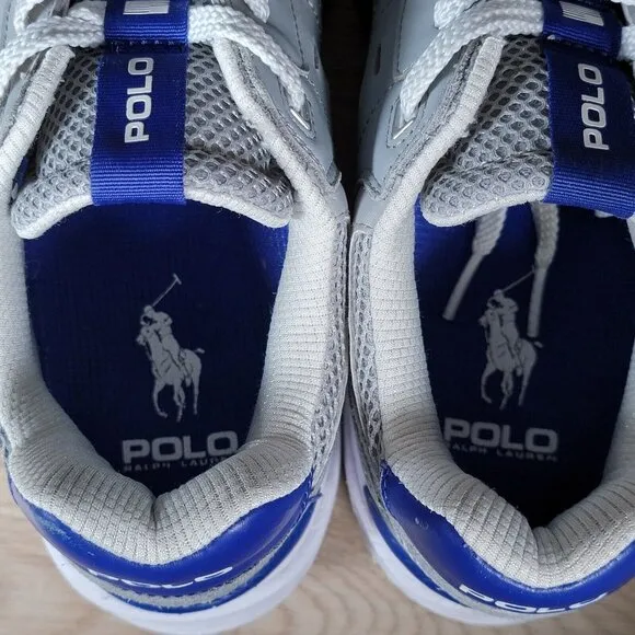Polo Ralph Lauren Jogger Shoes Men Size 9.5 Gray Blue White Suede Sneakers
