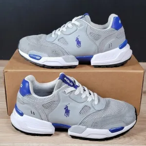 Polo Ralph Lauren Jogger Shoes Men Size 9.5 Gray Blue White Suede Sneakers
