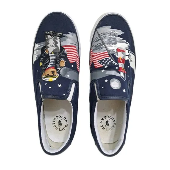 Polo Ralph Lauren Thompson P Men's 11 Bear Lighthouse Flag Slip On Canvas Shoes
