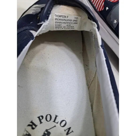 Polo Ralph Lauren Thompson P Men's 11 Bear Lighthouse Flag Slip On Canvas Shoes