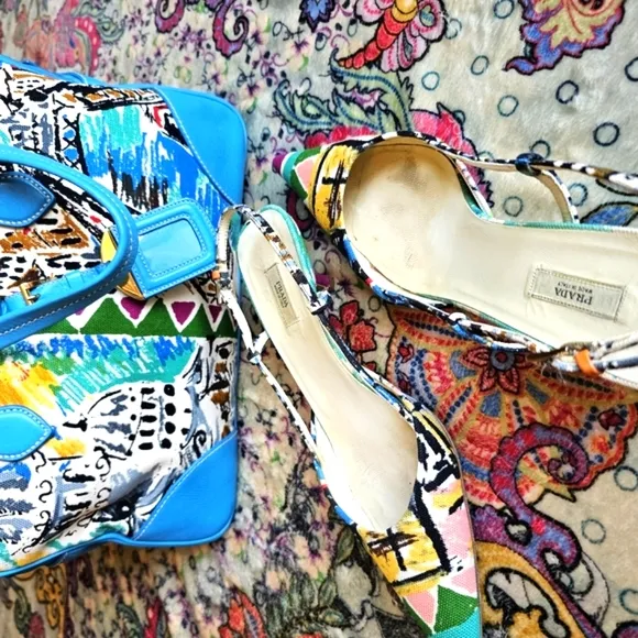 Prada Blue and Yellow Flats with Elegant Design